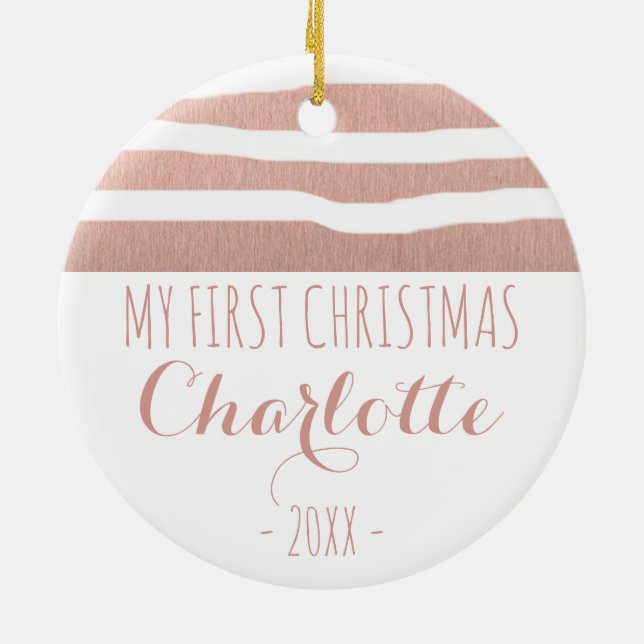 Meine ersten WeihnachtsRosengoldhandrawn Streifen Keramik Ornament (Hinten)