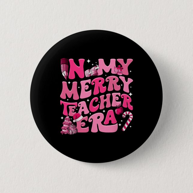 Meine frohe Lehrerin Era Retro Groovy Lehrerin Chr Button (Vorderseite)