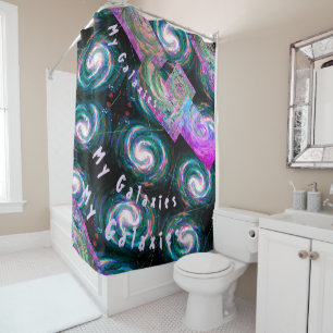 Meine Galaxien Patchwork Karte in grün und Lila Duschvorhang