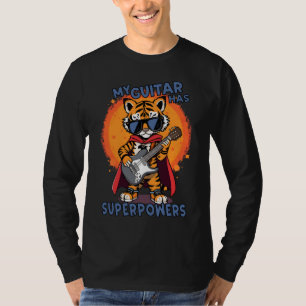 Meine Gitarre hat Superkräfte Tiger Superheld Rock T-Shirt
