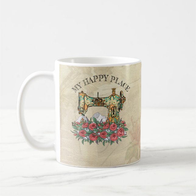 Meine glückliche Stelle Quiltiermaschine mit Rose Kaffeetasse (Links)