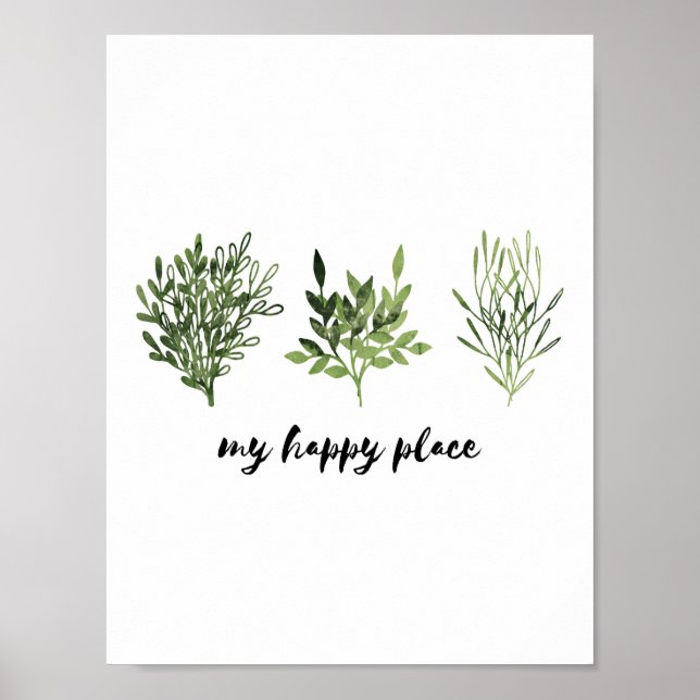 Meine glückliche Stelle Wasserfarben Botanische Pr Poster (Vorne)