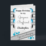 Meine großartige Boyfriend Blue Liebe, die du Gebu Karte<br><div class="desc">Herzlichen Glückwunsch zum Geburtstag meines wunderschönen Freundes.
Grußkarte für ihn.
Sag deinem Freund,  dass er phantastisch ist,  und du  ihn.
Grau,  blau und schwarz.</div>