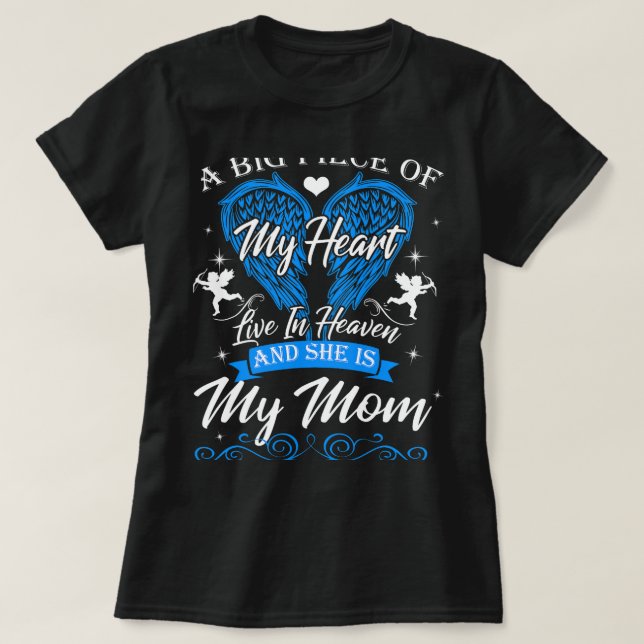 Meine große Mama lebt in den Himmelsmüttern Blau T-Shirt (Design vorne)