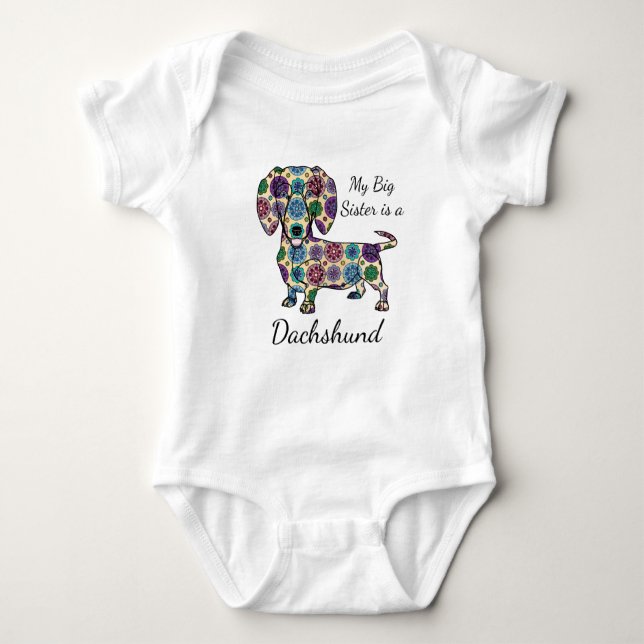 Meine große Schwester ist ein Dackel Bodysuit Baby Strampler (Vorderseite)