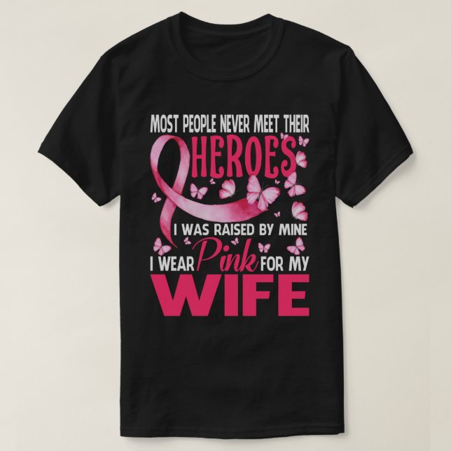Meine Helden tragen Rosa für meine EHEFRAU Brustkr T-Shirt (Design vorne)