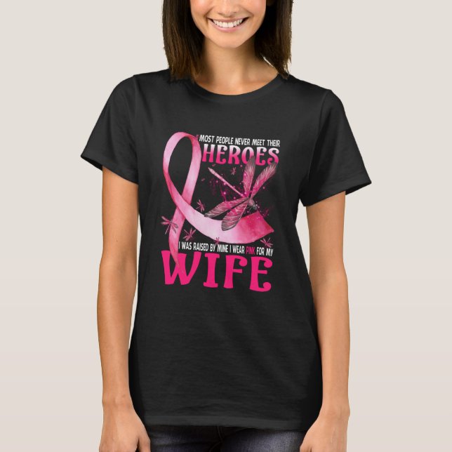 Meine Helden tragen Rosa für meine Ehefrau Brustkr T-Shirt (Vorderseite)