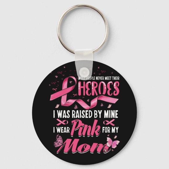 Meine Helden tragen Rosa für meine Mama Brustkrebs Schlüsselanhänger (Vorderseite)