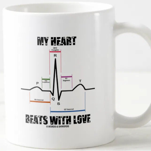 Meine Herz-Schläge mit Liebe (Elektrokardiogramm) Kaffeetasse (Loving cardiology attitude is found on this mug featuring a normal sinus rhythm on electrocardiogram)