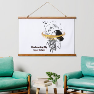 Meine innere Sonnenfinsternis - Himmelsmond-Linien Wandteppich Mit Holzrahmen