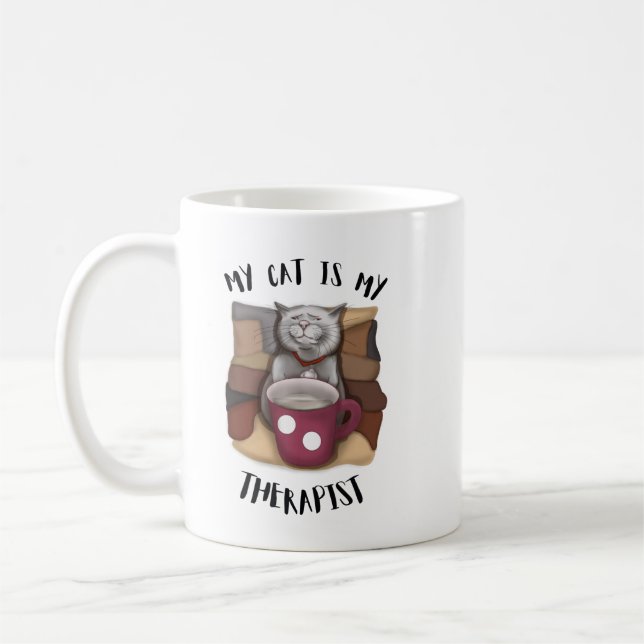 Meine Katze ist mein Therapeut. Kaffeekanne Kaffeetasse (Links)
