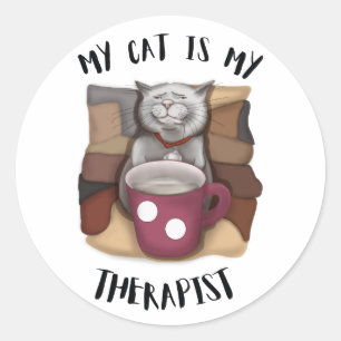 Meine Katze ist mein Therapeut. Kaffeekanne Runder Aufkleber