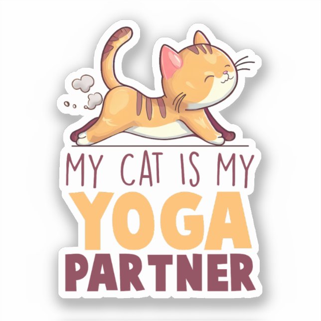 Meine Katze ist mein Yoga-Partner - Stretching Cat Aufkleber (Vorderseite)