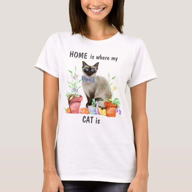 Meine Katze ist mein Zuhause T-Shirt (Vorderseite)