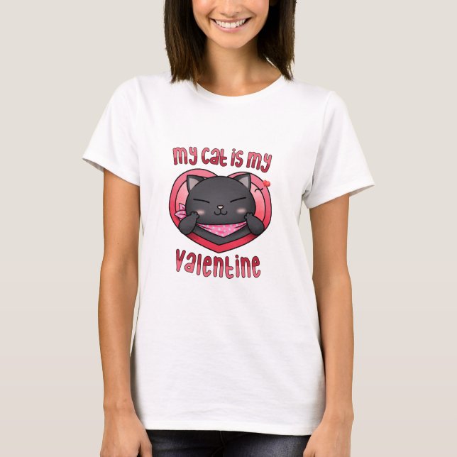 Meine Katze ist meine Valentine Black Cat T-Shirt (Vorderseite)