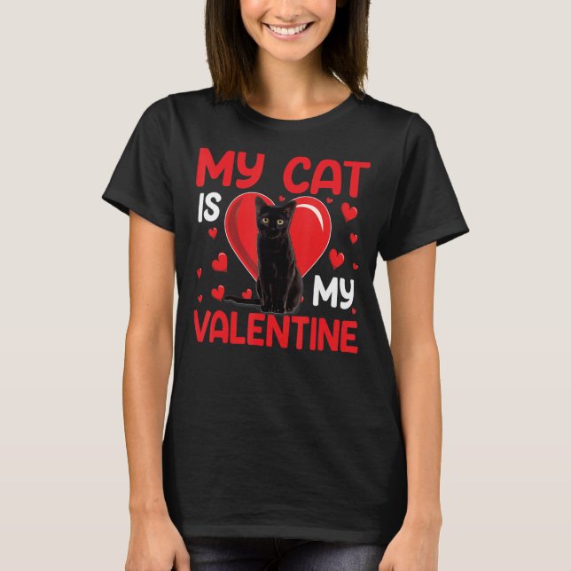 Meine Katze ist meine Valentine Paw Herzkatzenbesi T-Shirt (Vorderseite)
