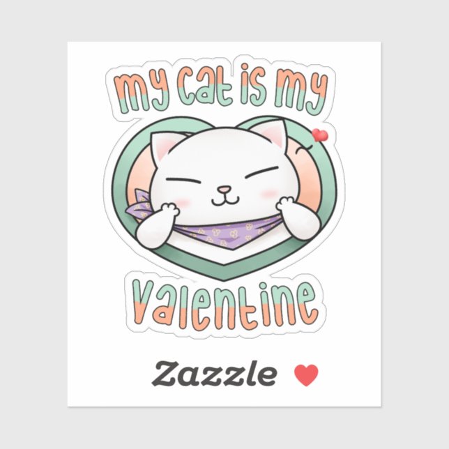 Meine Katze ist meine Valentine White Cat Aufkleber (Blatt)
