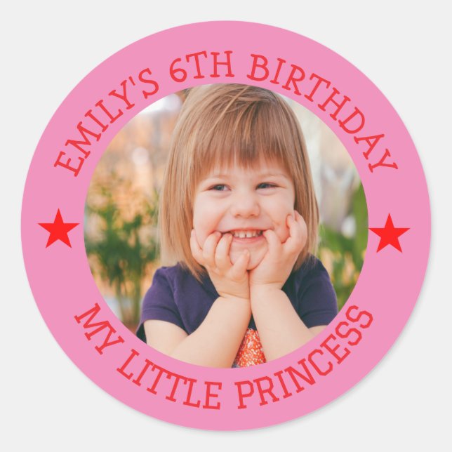 Meine kleine Prinzessin Happy Birthday Foto Name Runder Aufkleber (Vorderseite)
