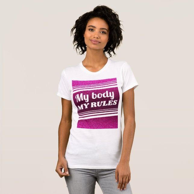 Meine Körperregeln Pro-Choice Pink Glitzer Glitzer T-Shirt (Vorne ganz)