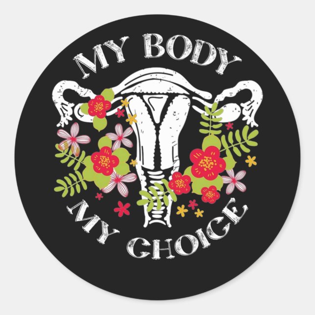 Meine Körperwahl Feminist Pro Choice Floral Runder Aufkleber (Vorderseite)