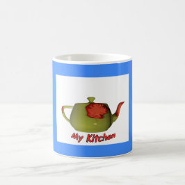 MEINE KÜCHENTEAPOT AUF BLAU KAFFEETASSE