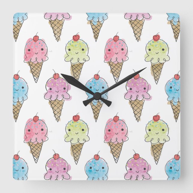Meine Leckerei - Eiscreme Quadratische Wanduhr (Vorderseite)