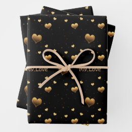Meine Liebe Elegant Gold Hearts on Black Geschenkpapier Set