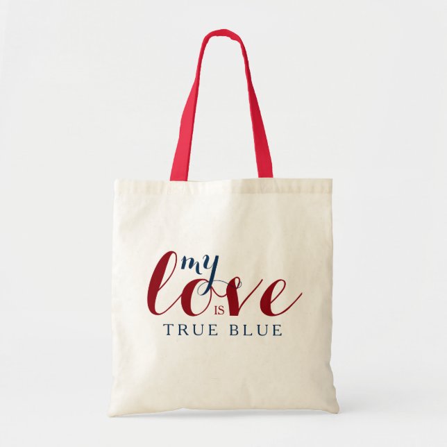 Meine Liebe ist ein echtes Textdesign für die blau Tragetasche (Vorne)