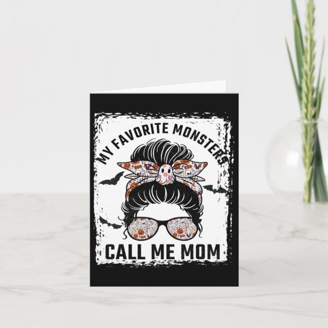 Meine Lieblings-Monster nennen mich Mama-Messy Bun Karte (Vorderseite)