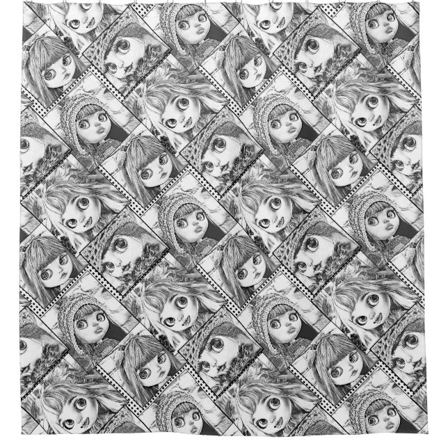 Meine Lieblings-Schwarz-Weiß-Patchwork-Puppen Duschvorhang (Vorderseite)
