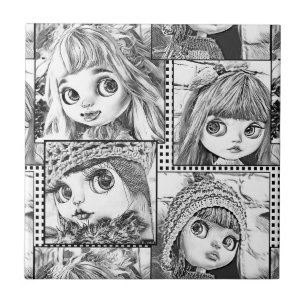 Meine Lieblings-Schwarz-Weiß-Patchwork-Puppen Fliese