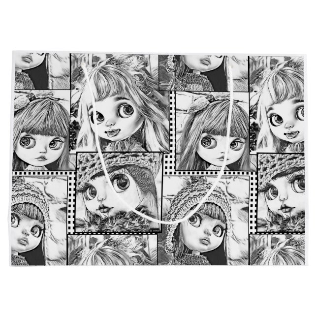 Meine Lieblings-Schwarz-Weiß-Patchwork-Puppen Große Geschenktüte (Rückseite)