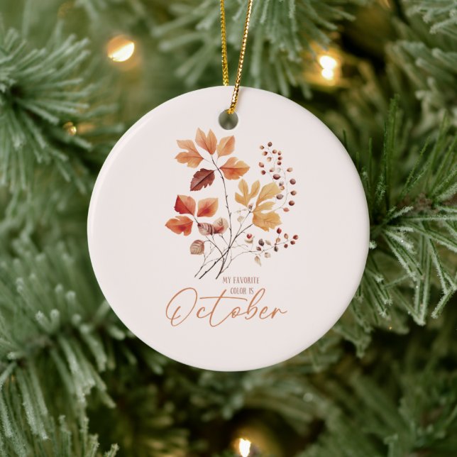Meine Lieblingsfarbe ist Oktober - Herbstblätter & Keramik Ornament (Baum)