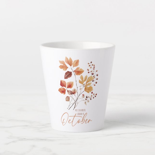 Meine Lieblingsfarbe ist Oktober - Herbstblätter & Milchtasse (Vorderseite)