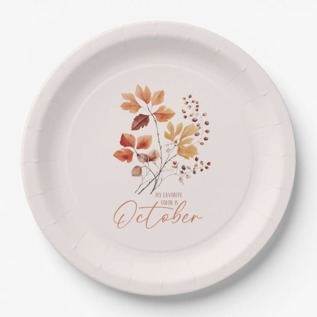 Meine Lieblingsfarbe ist Oktober - Herbstblätter & Pappteller (Vorderseite)