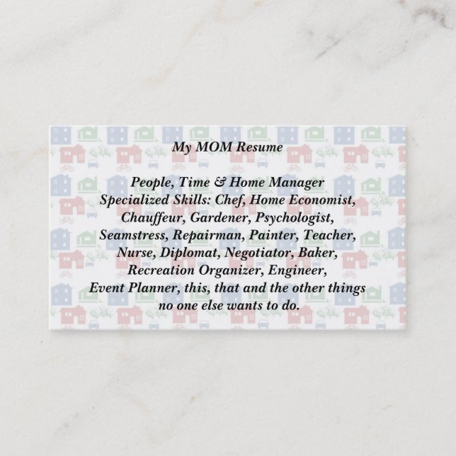 Meine Mama setzt Business Calling Card Hausfahrrad Telefonnummerkarte (Vorderseite)