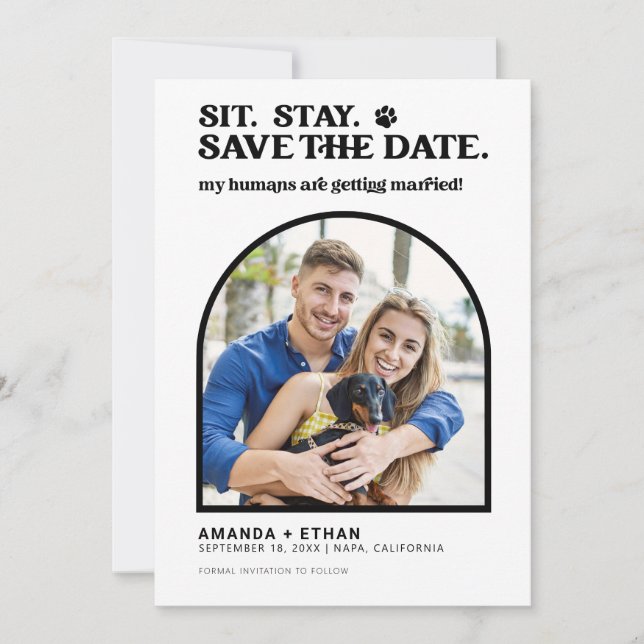 Meine Menschen werden heiraten, wenn der Hund Hoch Save The Date (Vorderseite)