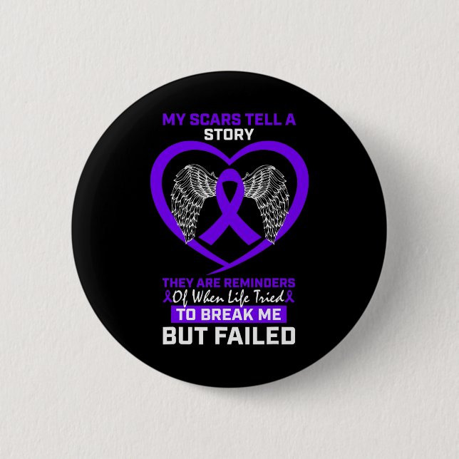 Meine Narben erzählen eine Geschichte Lila Fibromy Button (Vorderseite)