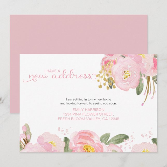 Meine neue Adresse florrosa Gold Moving Ankündigung (Vorne/Hinten)