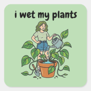 Meine Pflanzen gießen Lustige botanische Kaffeetas Quadratischer Aufkleber