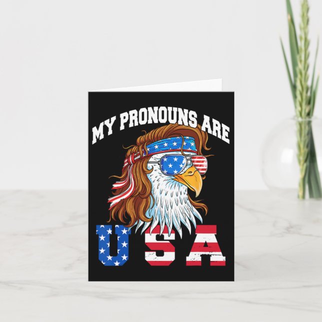 Meine Pronomen sind Usa Eagle American Funny 4. Ju Karte (Vorderseite)