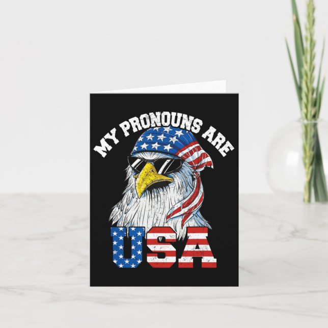 Meine Pronomen sind Usa Patriotic Eagle Funny 4. J Karte (Vorderseite)