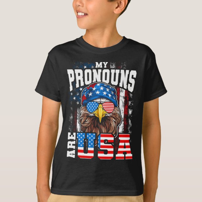 Meine Pronomen sind Usa Patriotic Eagle Funny 4. J T-Shirt (Vorderseite)
