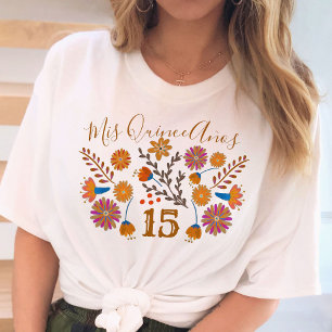 Meine Quince Anos Mexikanische Blumen Western Gebu T-Shirt
