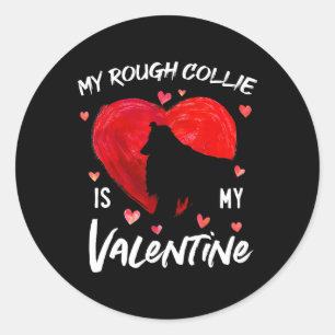 Meine raue Collie ist mein Valentinherz Rough Coll Runder Aufkleber