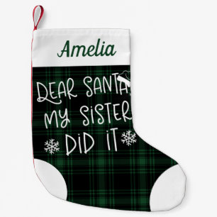 Meine Schwester hat es Grün kariert Süß Lustig Kleiner Weihnachtsstrumpf