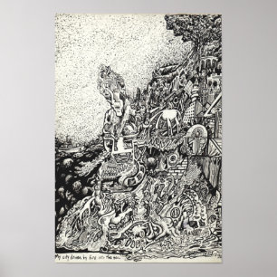 Meine Stadt, von Feuer ins Meer getrieben. Poster