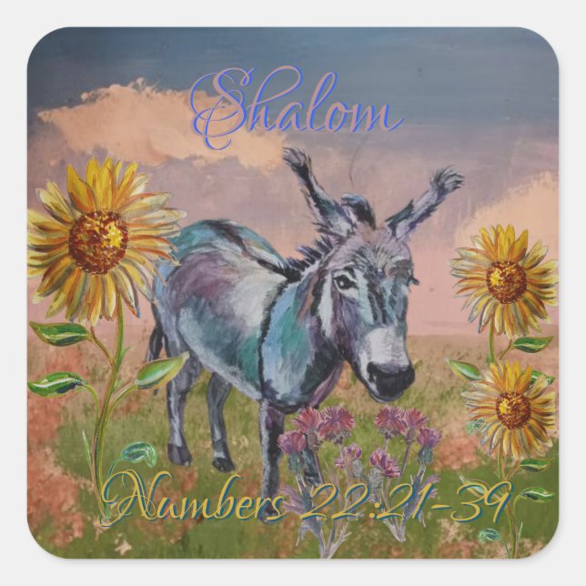 meine süße Esther, Esel, wilde Blume Quadratischer Aufkleber (Vorderseite)