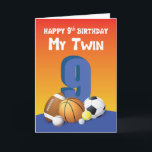 Meine Twin Brother 9. Geburtstagssportbälle Karte<br><div class="desc">Feiern Sie gemeinsam mit Ihrem Zwillingsbruder Ihren 9. Geburtstag. Und um ihn an diesem Tag zu überraschen, können Sie ihm diese Karte geben, die eine Sammlung von Sportbällen hat. Sie wissen, er wird diesen Coz beide von Ihnen Liebe, zusammen zu spielen Liebe.</div>