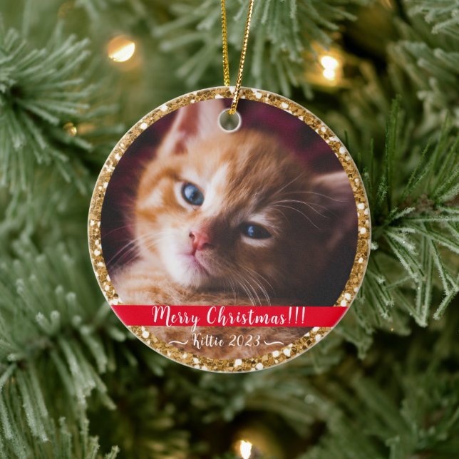 Meine Weihnachtsfrau Gold Glitzer Keramik Ornament (Baum)